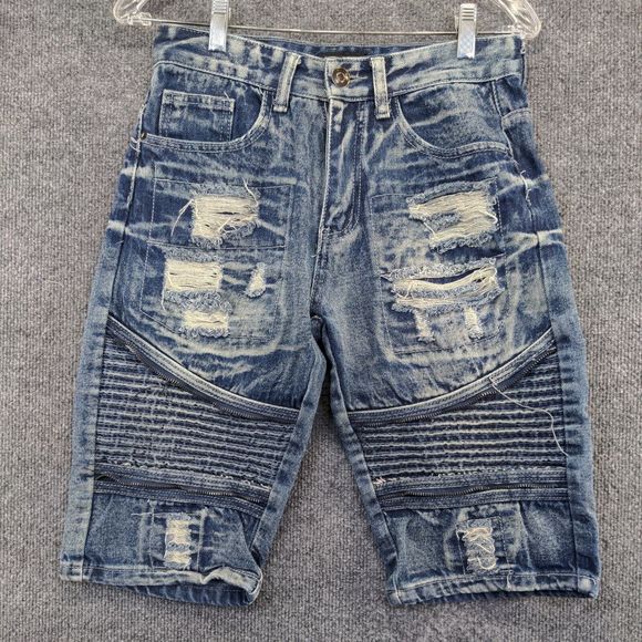 CJ Black Men's Stacked Jean Shorts Blue Size 28x12 Distressed Denim - Picture 5 of 10